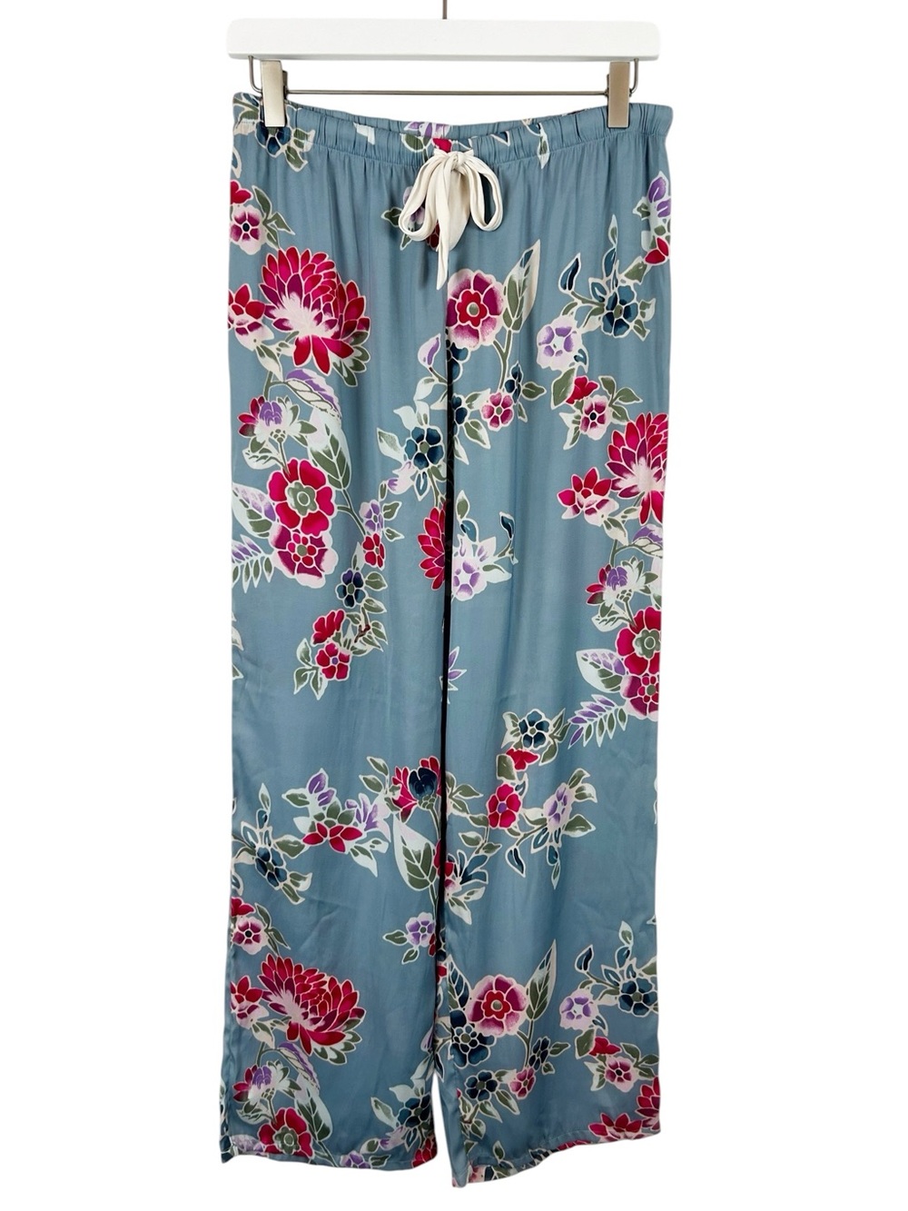 Josie Natori Sky Blue Floral Lounge Pants with Cream Drawstring Size X-Small